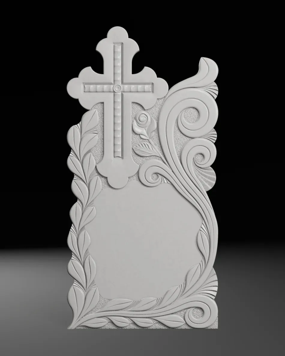 Semi-Trefoil Cross with Rose and Rays - Tombstone STL for CNC 3D Print Model .c4d .max .obj .3ds .fbx .stl .blend