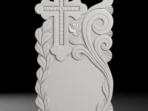 Semi-Trefoil Cross with Rose and Rays - Tombstone STL for CNC Modelo de Impressão 3D