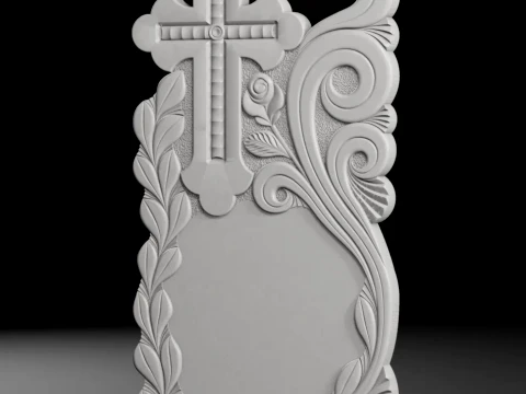 Semi-Trefoil Cross with Rose and Rays - Tombstone STL for CNC 3D Print Model