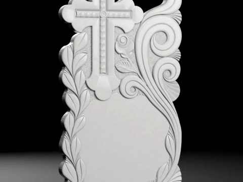 Semi-Trefoil Cross with Rose and Rays - Tombstone STL for CNC 3D Print Model