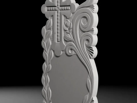 Semi-Trefoil Cross with Rose and Rays - Tombstone STL for CNC 3D Print Model