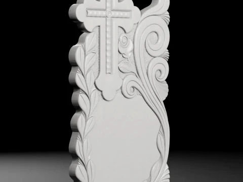Semi-Trefoil Cross with Rose and Rays - Tombstone STL for CNC 3D Print Model