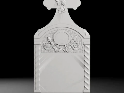 Cross with Columns and Roses Tombstone STL 600x1400mm V2 3D Print Model