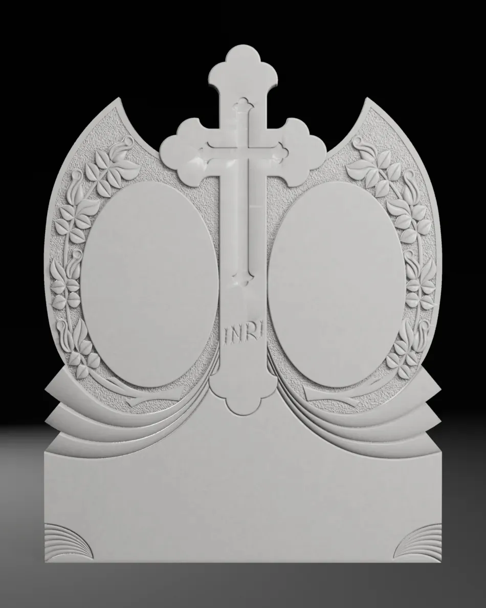 Double Monument with Roses and Cross - Tombstone STL for CNC 3D Print Model .c4d .max .obj .3ds .fbx .stl .blend