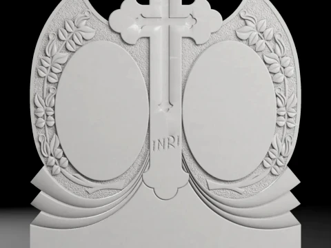 Double Monument with Roses and Cross - Tombstone STL for CNC Modelo de Impressão 3D