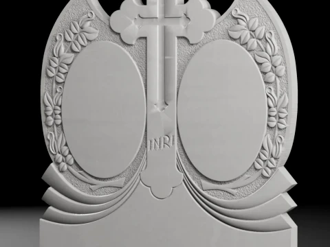 Double Monument with Roses and Cross - Tombstone STL for CNC 3D Print Model