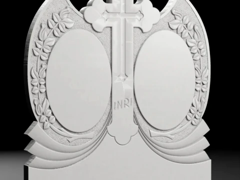 Double Monument with Roses and Cross - Tombstone STL for CNC 3D Print Model