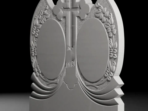 Double Monument with Roses and Cross - Tombstone STL for CNC 3D Print Model