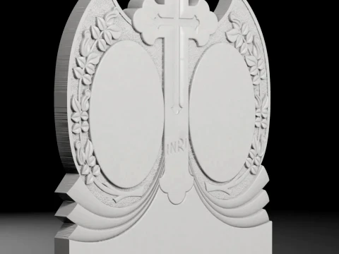 Double Monument with Roses and Cross - Tombstone STL for CNC 3D Print Model