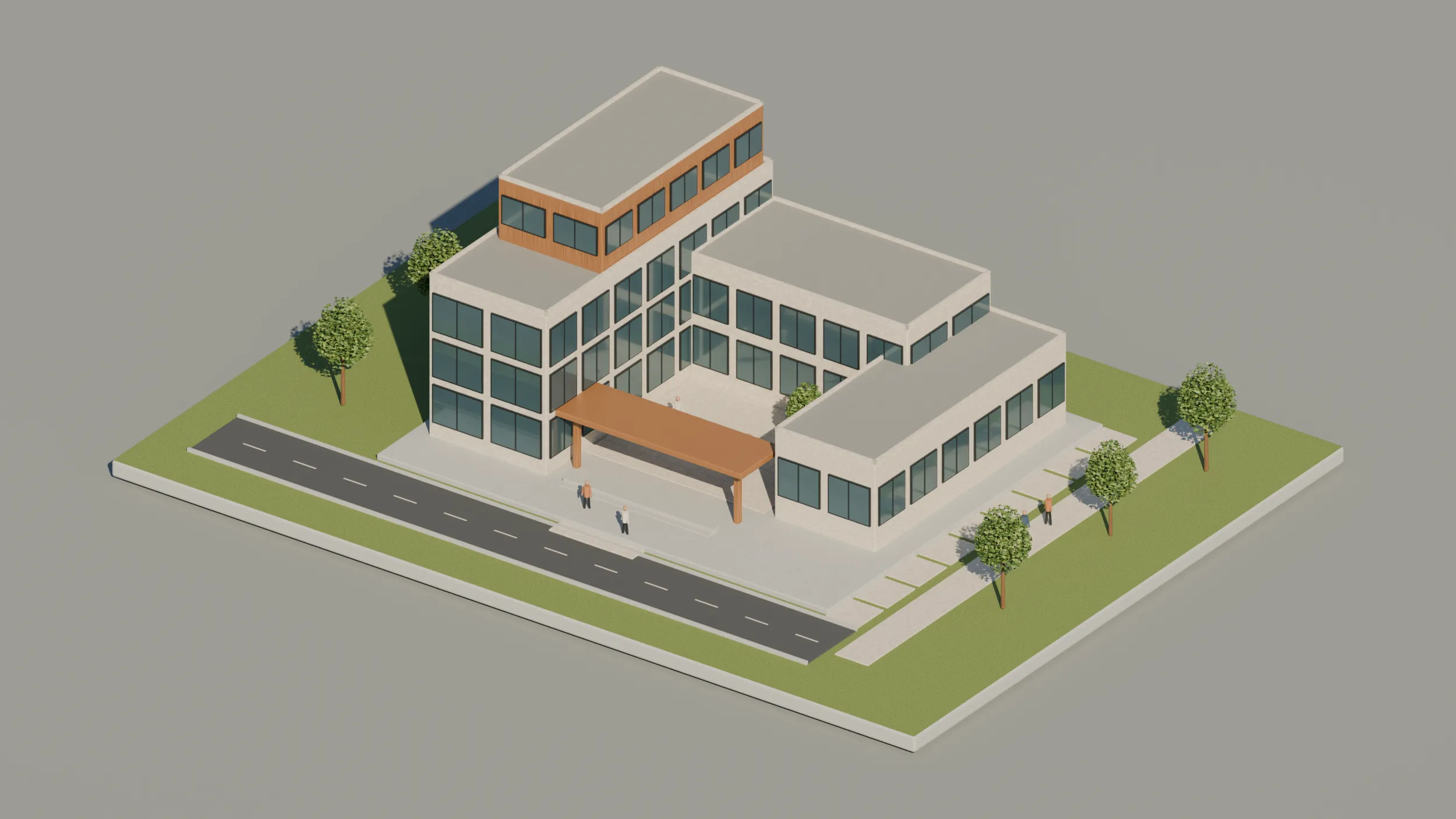Modern Low-Rise Office Building 3D Model .c4d .max .obj .3ds .fbx .stl .blend 