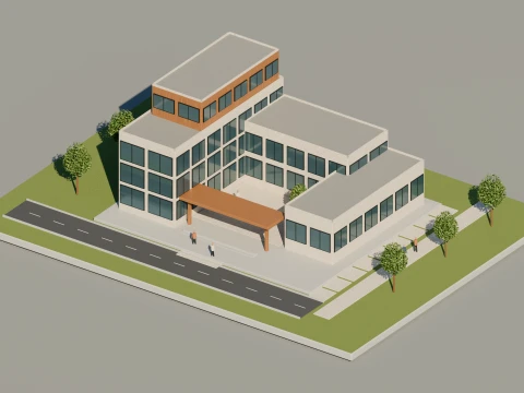 Modern Low-Rise Office Building 3D Model