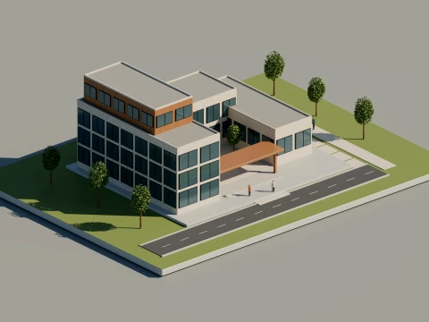 Modern Low-Rise Office Building 3D Model