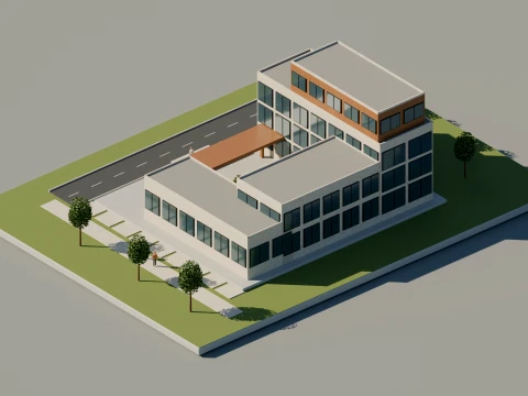 Modern Low-Rise Office Building 3D Model