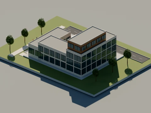 Modern Low-Rise Office Building 3D Model
