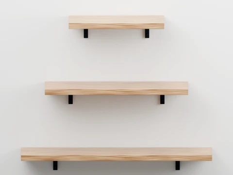 Minimalist Floating Wooden Shelves 3D Model