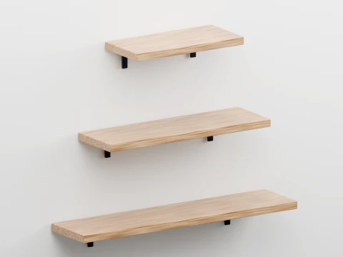 Minimalist Floating Wooden Shelves 3D Model