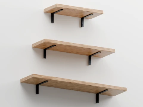 Minimalist Floating Wooden Shelves 3D Model