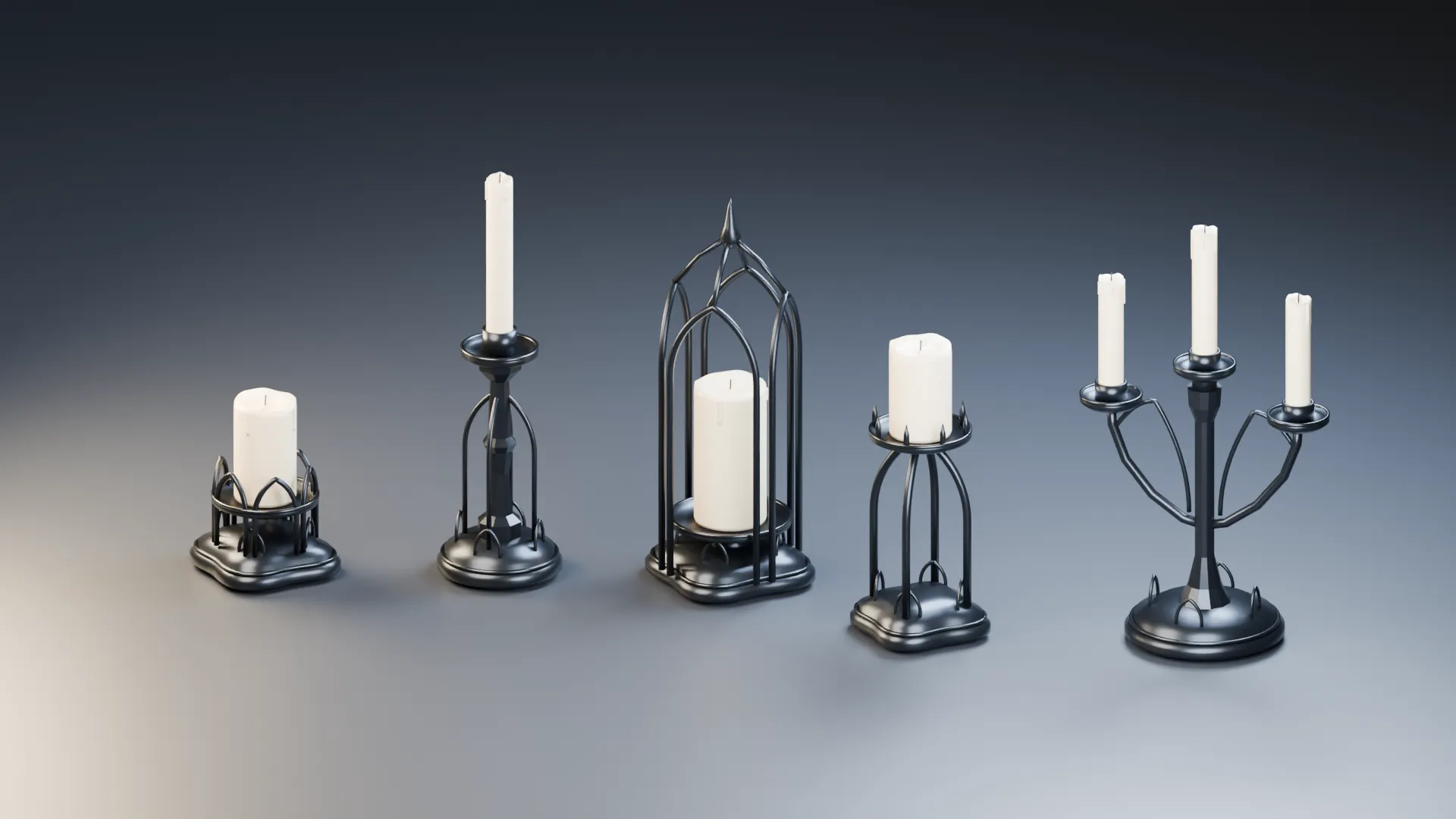 Gothic Candle Holder Set 3D Model .c4d .max .obj .3ds .fbx .stl .blend 
