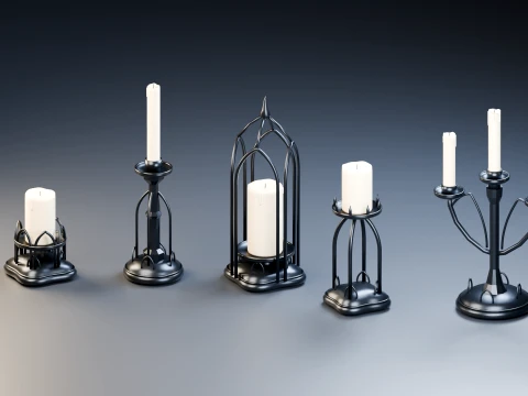 Gothic Candle Holder Set 3D Model