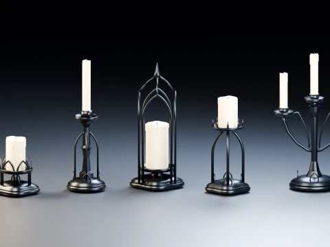 Gothic Candle Holder Set 3D Model