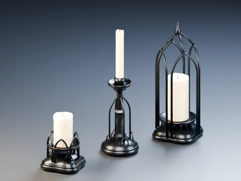Gothic Candle Holder Set 3D Model