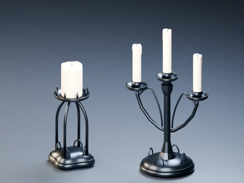 Gothic Candle Holder Set 3D Model