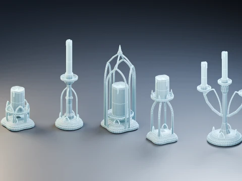 Gothic Candle Holder Set 3D Model