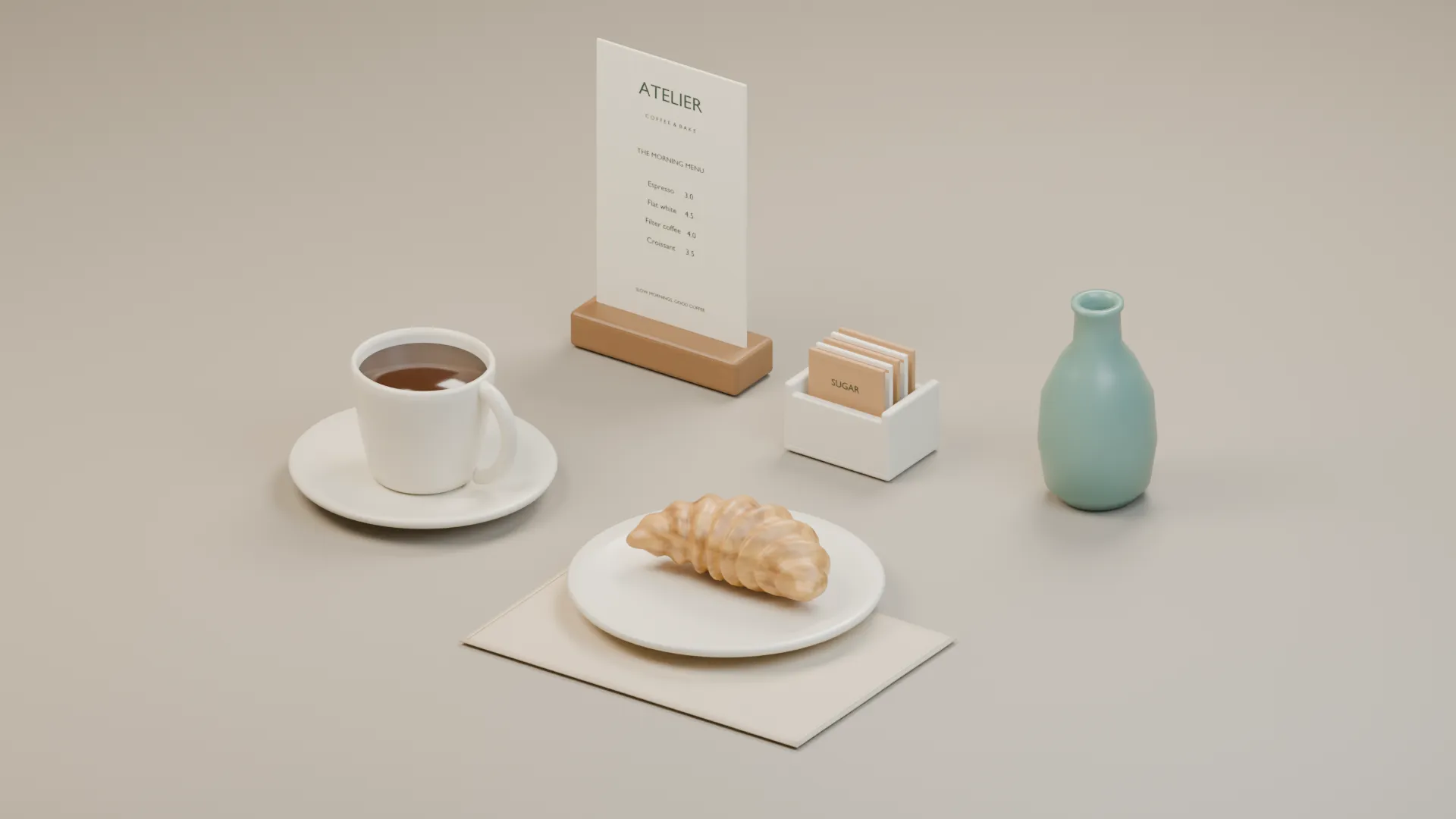 Coffee Shop Table Props Pack 3D Model .c4d .max .obj .3ds .fbx .stl .blend 