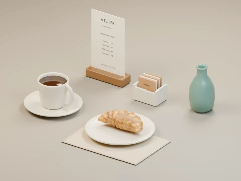 Coffee Shop Table Props Pack 3D Model