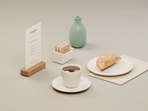 Coffee Shop Table Props Pack 3D Model
