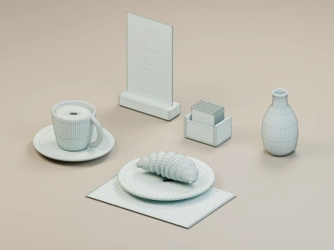 Coffee Shop Table Props Pack 3D Model
