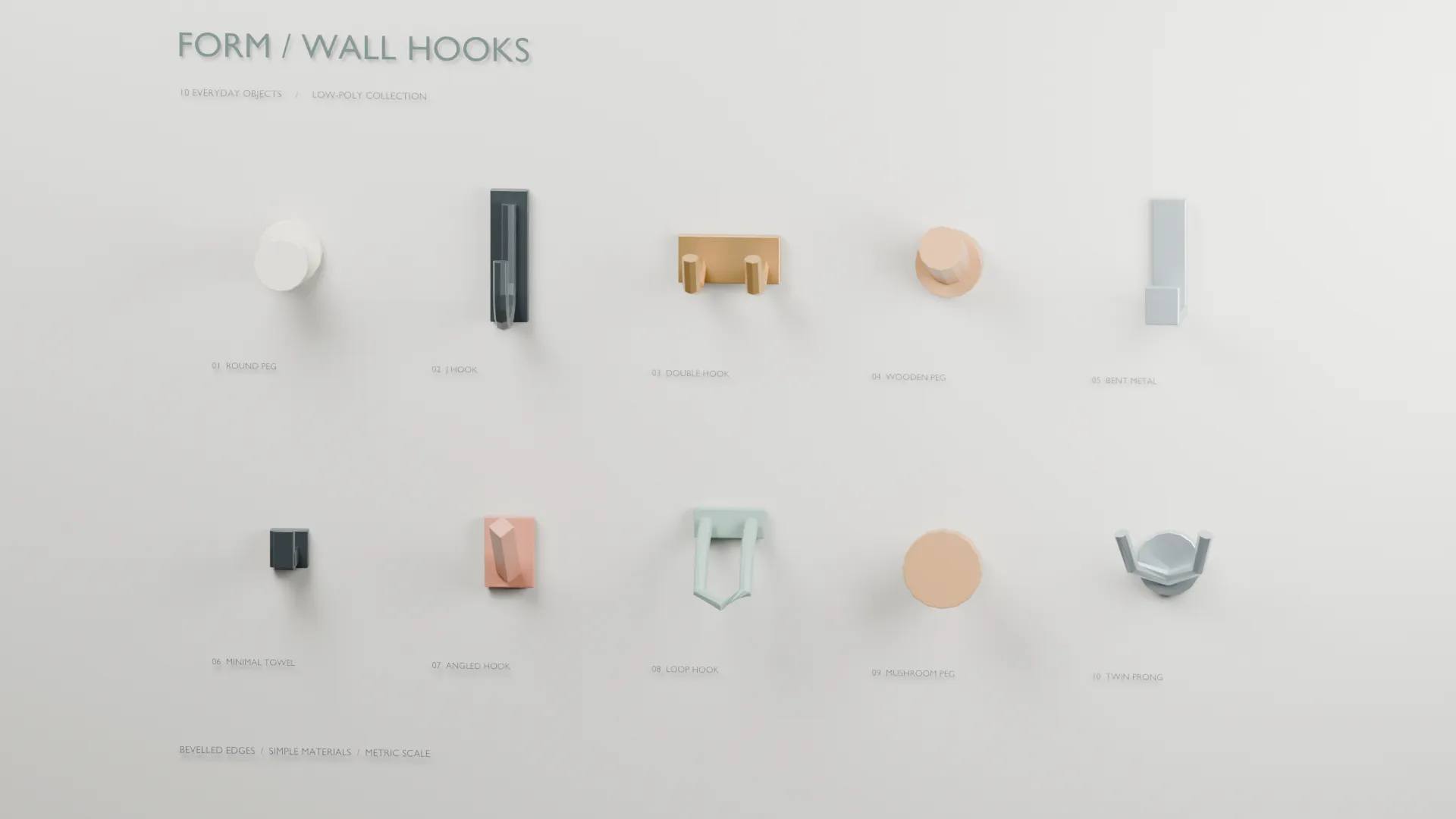 Modern Wall Hooks Pack 3D Model .c4d .max .obj .3ds .fbx .stl .blend 