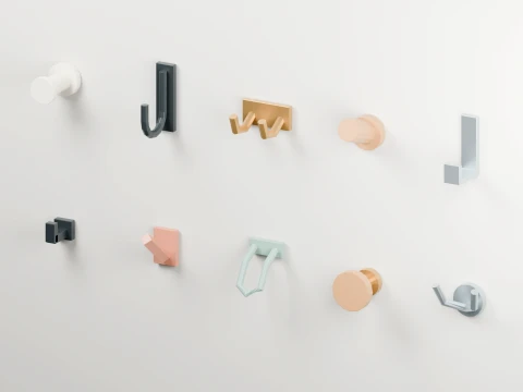 Modern Wall Hooks Pack 3D Model