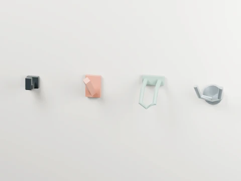 Modern Wall Hooks Pack 3D Model