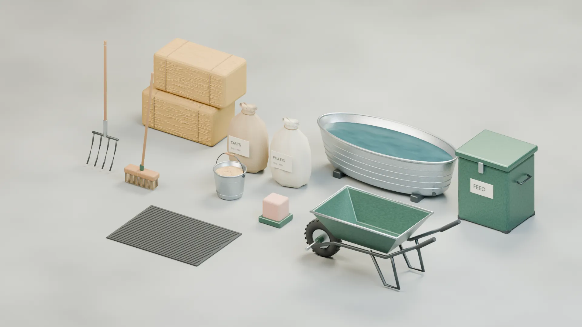 Stable Equipment Props Pack 3D Model .c4d .max .obj .3ds .fbx .stl .blend 