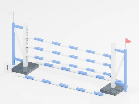 Blue Show Jumping Rail Obstacle 3D Model