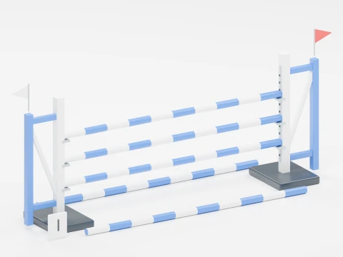 Blue Show Jumping Rail Obstacle 3D Model