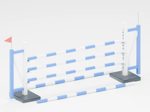 Blue Show Jumping Rail Obstacle 3D Model