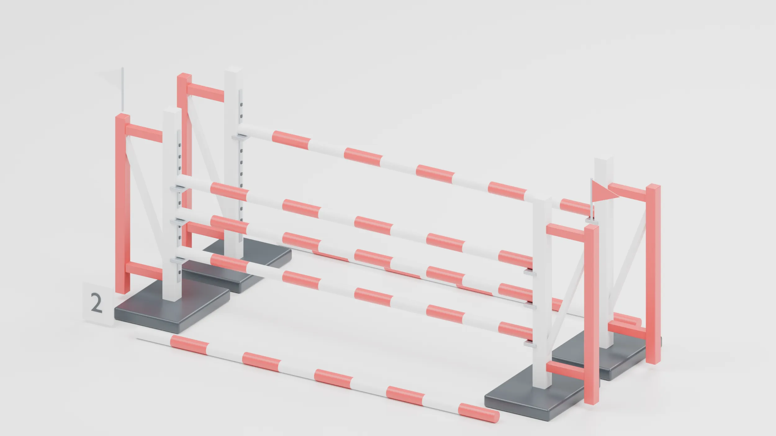 Red And White Oxer Show Jumping Obstacle 3D Model .c4d .max .obj .3ds .fbx .stl .blend 