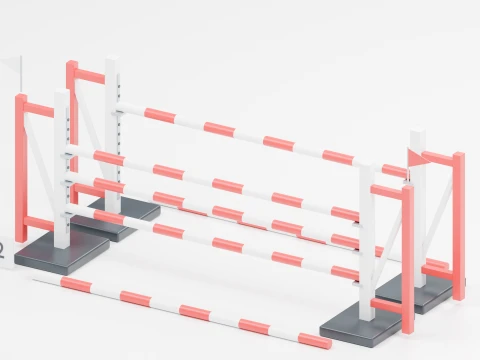 Red And White Oxer Show Jumping Obstacle 3D Model