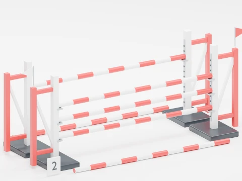 Red And White Oxer Show Jumping Obstacle 3D Model