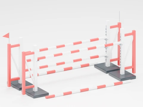 Red And White Oxer Show Jumping Obstacle 3D Model