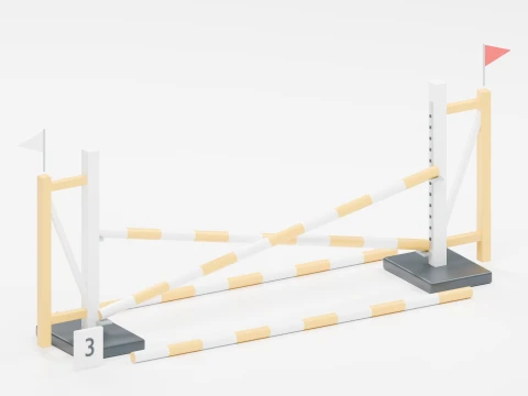 Yellow Cross Rail Show Jumping Obstacle 3D Model