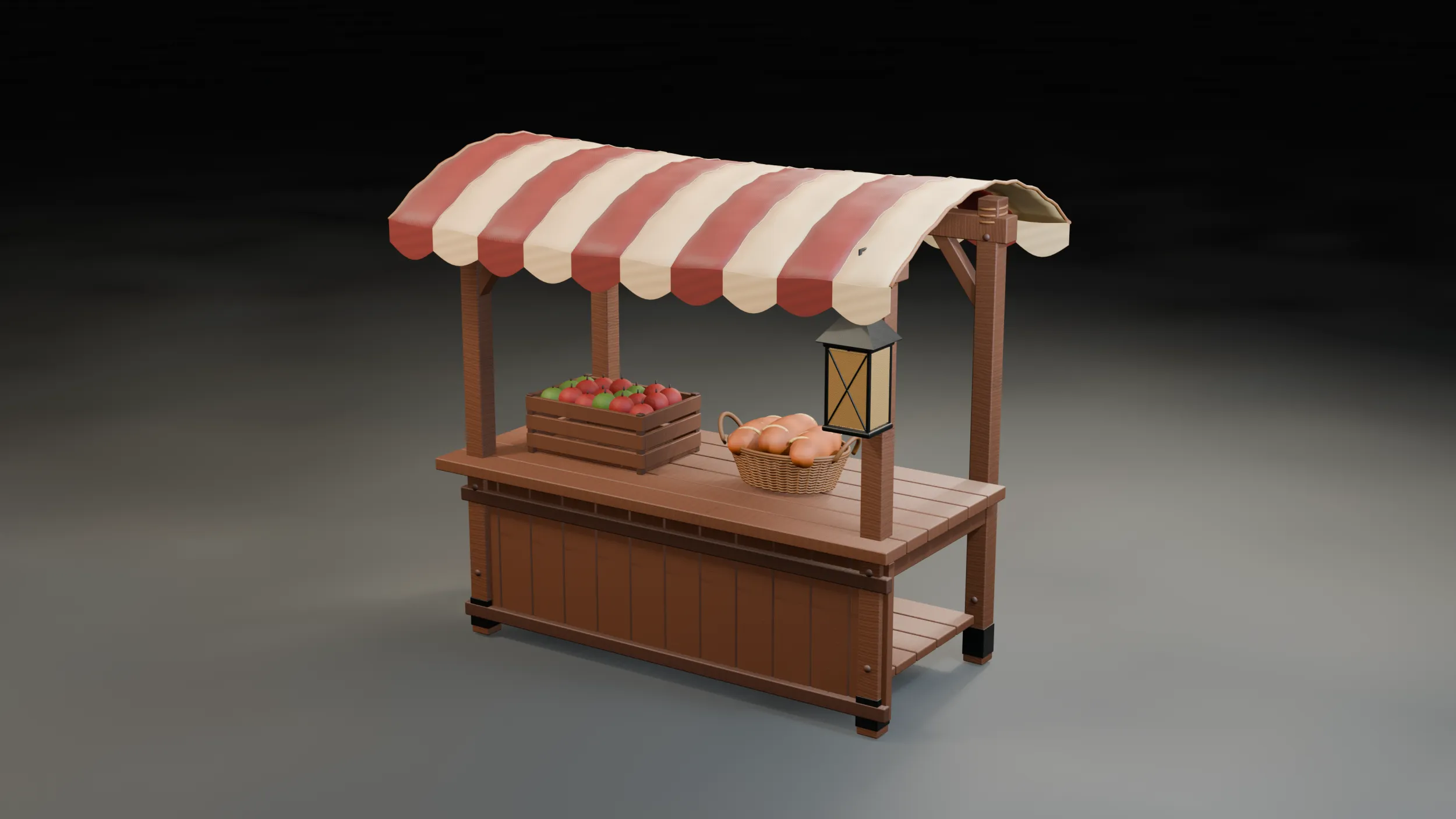 Wooden Farmers Market Stall 3D Model .c4d .max .obj .3ds .fbx .stl .blend