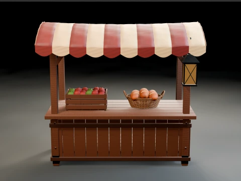 Wooden Farmers Market Stall 3D Model