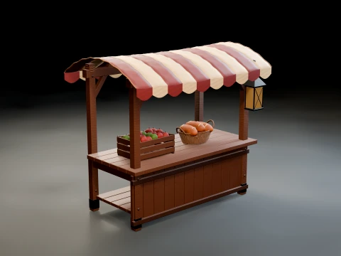 Wooden Farmers Market Stall 3D Model