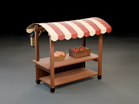 Wooden Farmers Market Stall 3D Model