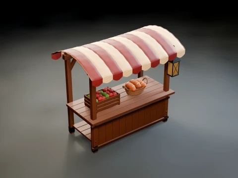 Wooden Farmers Market Stall 3D Model