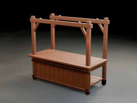Wooden Farmers Market Stall 3D Model