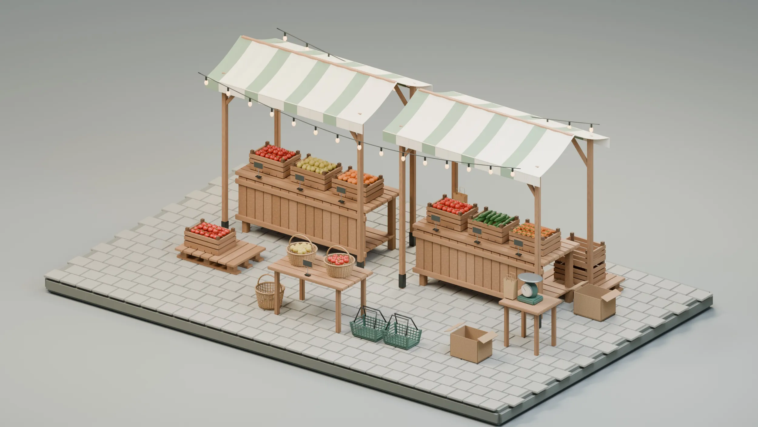Farmers Market Environment Pack 3D Model .c4d .max .obj .3ds .fbx .stl .blend 